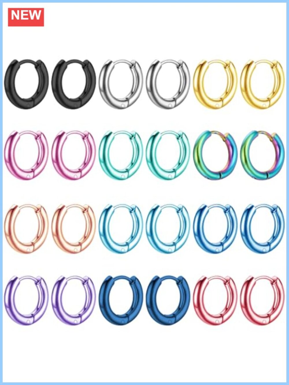 12 Pairs Stainless Steel Hoop Earrings Hypoallergenic Huggie Cartilage Set